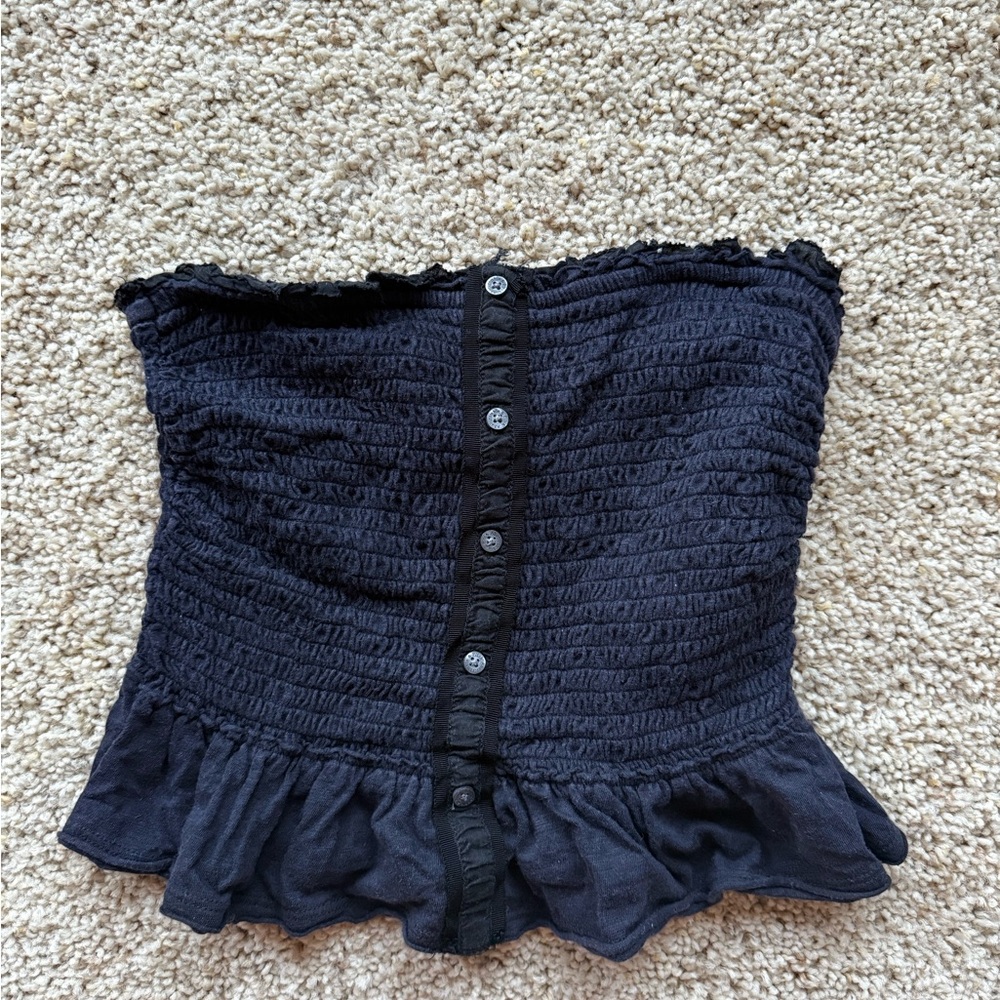 Abercrombie & Fitch Black Strapless Smocked Top